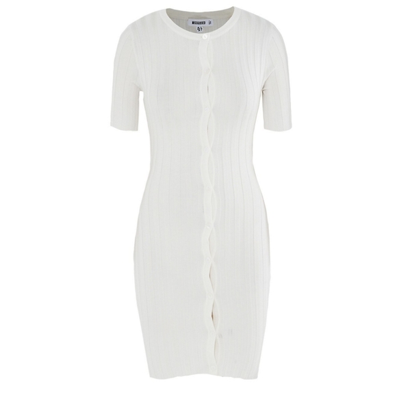 MISSGUIDED~NWT~Ribbed Button Down Bodycon Dress~Ivory Size 2 - Picture 1 of 5